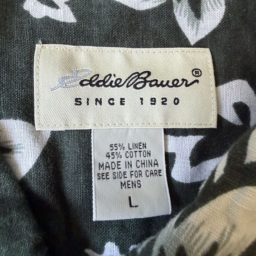 Eddie Bauer Men's Dark Green Tropical Linen-Cotton Blend Button Down Size Large - Picture 2 of 6
